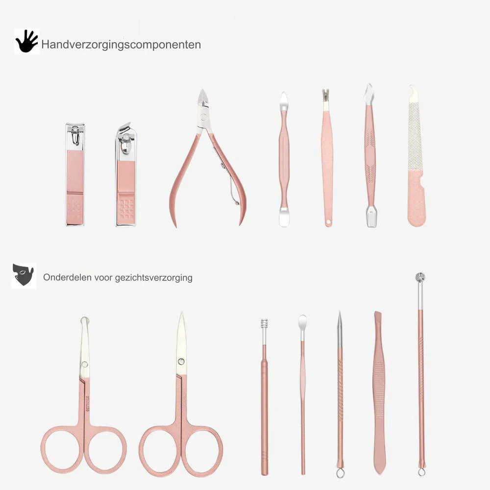 18 in 1 - Luxe Professionele Pedicure Set - Manicure Set - Nagelschaar Verzorgingsset met Lederen Reisetui Roze - Complete Nagelverzorgingskit met Nagelschaar en Etui - Afbeelding 7