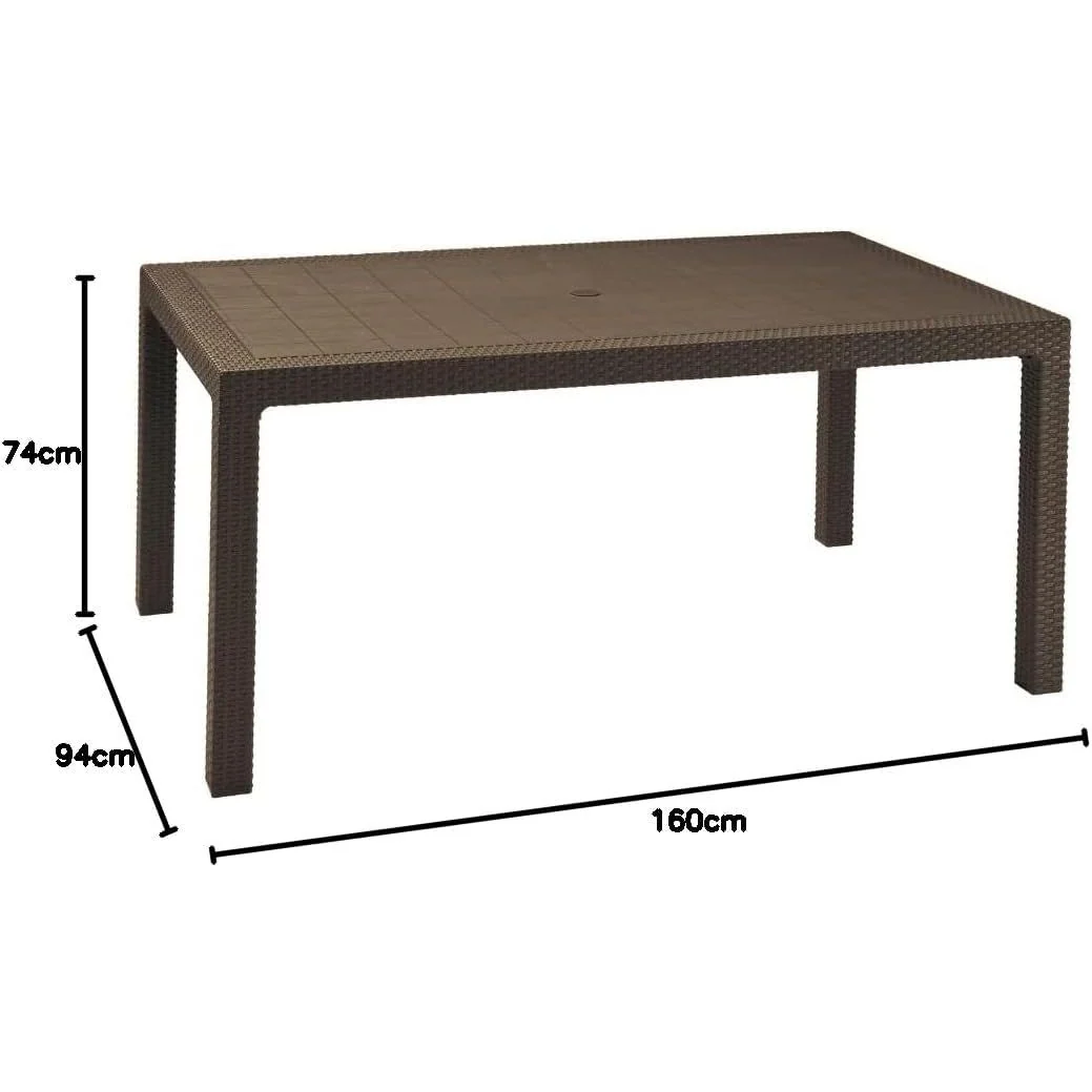 Keter Melody Tuintafel Rechthoekig – Kunststof Eettafel voor Buiten – Rattanlook – Onderhoudsarm & Weerbestendig – 160x94x74,5 cm – 6-Persoons – Bruin – Outdoor Loungen & Dineren - Afbeelding 4