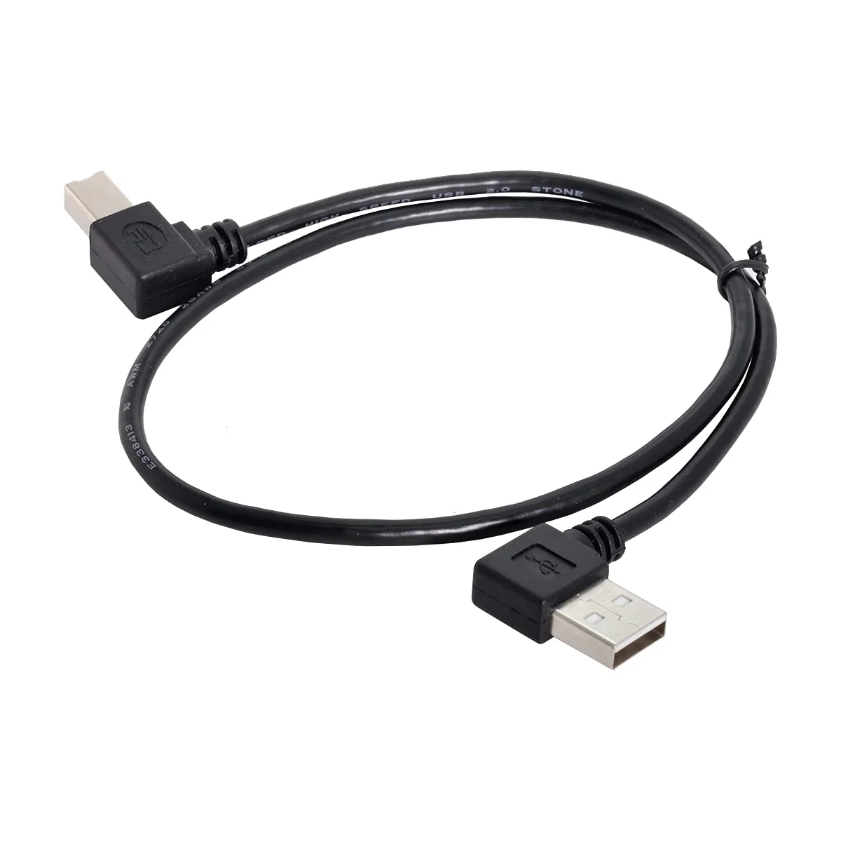 1 Stuk Zwart Gevlochten USB 2.0 A Male naar B Male Printer & Scanner Kabel met Rechte Hoek - 100cm, 90 Graden Aansluiting voor Efficiënte Dataoverdracht - Afbeelding 2