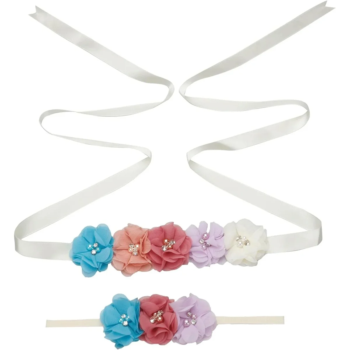 Bloemen Diadeem Set voor Vrouwen en Meisjes - Perfect voor Bruiloften, Babydouches en Feestfoto's - Kleurrijke Hoofdbandjes met Sierlijke Sjerpen - Unieke Accessoires voor Speciale Gelegenheden - Hoogwaardige Kwaliteit en Duurzaamheid - Afbeelding 2