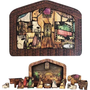 1 Stuk - Houten Jezus Puzzel Standbeeld, Kerstpuzzel met Houtgebrand Ontwerp, Jezus Puzzels, Kerststal Set, Legpuzzel Spel voor Volwassenen en Kinderen, Huisdecoratie, Verjaardagscadeau Geschenken (Klein 7.9 x 5.9