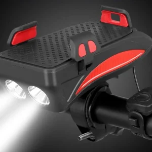 4-in-1 Fietsgadget – Telefoonhouder, Powerbank, LED Verlichting en Claxon