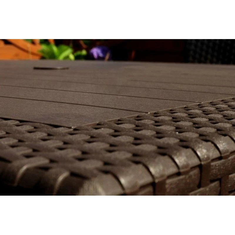 Keter Melody Tuintafel Rechthoekig – Kunststof Eettafel voor Buiten – Rattanlook – Onderhoudsarm & Weerbestendig – 160x94x74,5 cm – 6-Persoons – Bruin – Outdoor Loungen & Dineren - Afbeelding 5