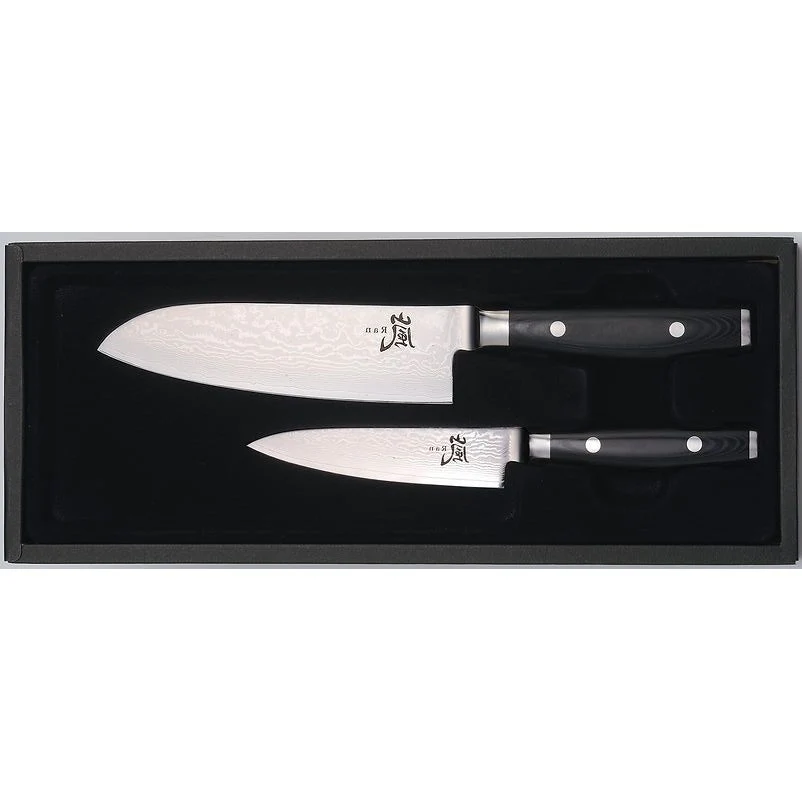 YAXELL RAN 2-delig SANTOKU 16,5cm en Universeel- Petty-mes 12cm 69 laags RVS damaststaal met canvas-micarta heft